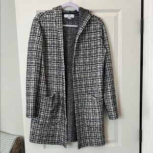 Magaschoni Black and White Checkered sweater coat.